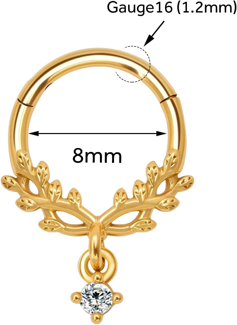 Leaf 16G Gold Septum Rings Dangle Nose Ring Hoop 316L Stainless Steel Helix Daith Tragus Cartilage Earrings for Women Piercing Jewelry 8mm - Image 5