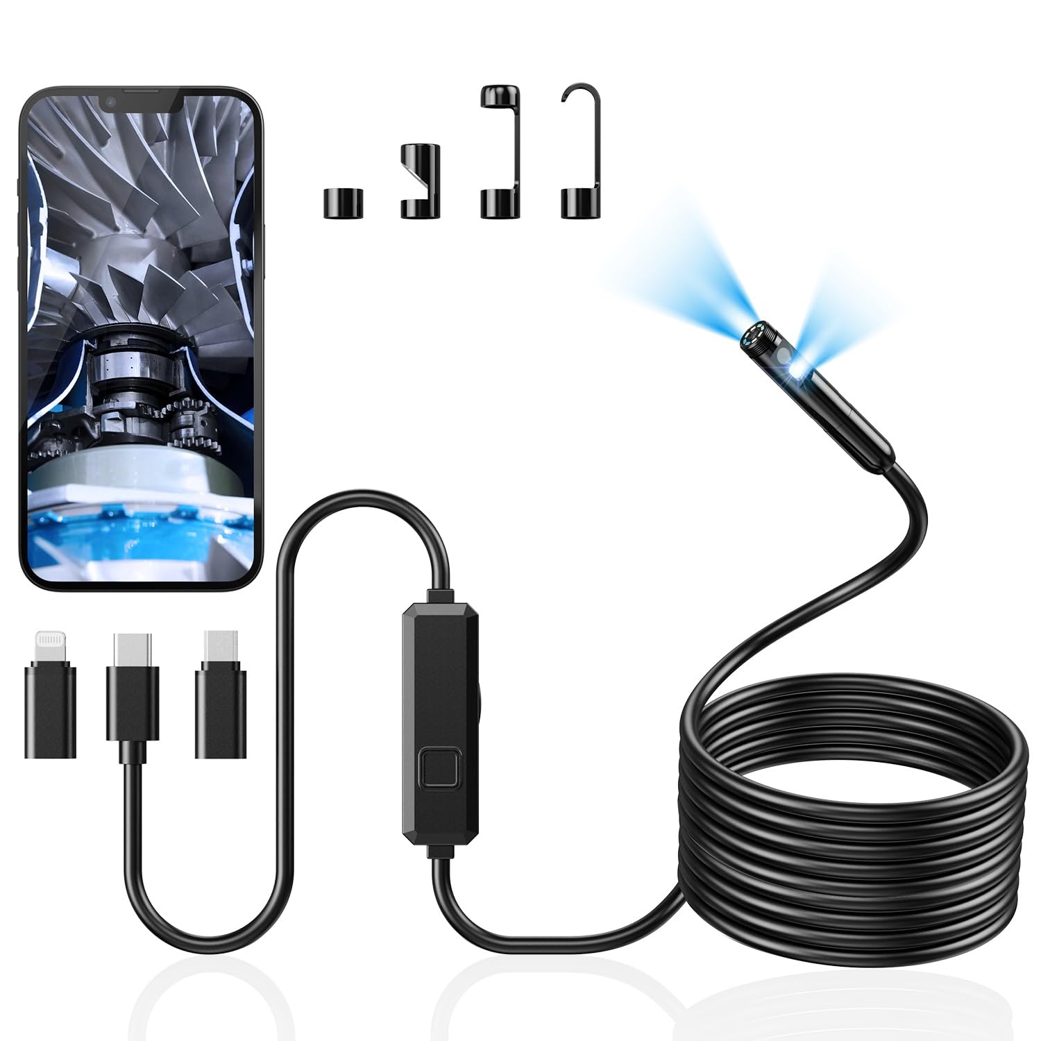 Acoath Endoskopkamera mit Licht, 1920 HD Rohrkamera mit 8 LEDs, IP67 Wasserdichtes Inspektionskamer Handy Gadget, Kanalkamera Werkzeuge für Android & iOS - 2 Lenses