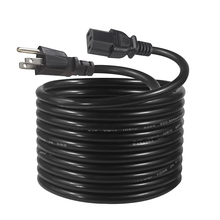 Buy 12FT Computer Monitor Replacement Power Cord Black Long Standard