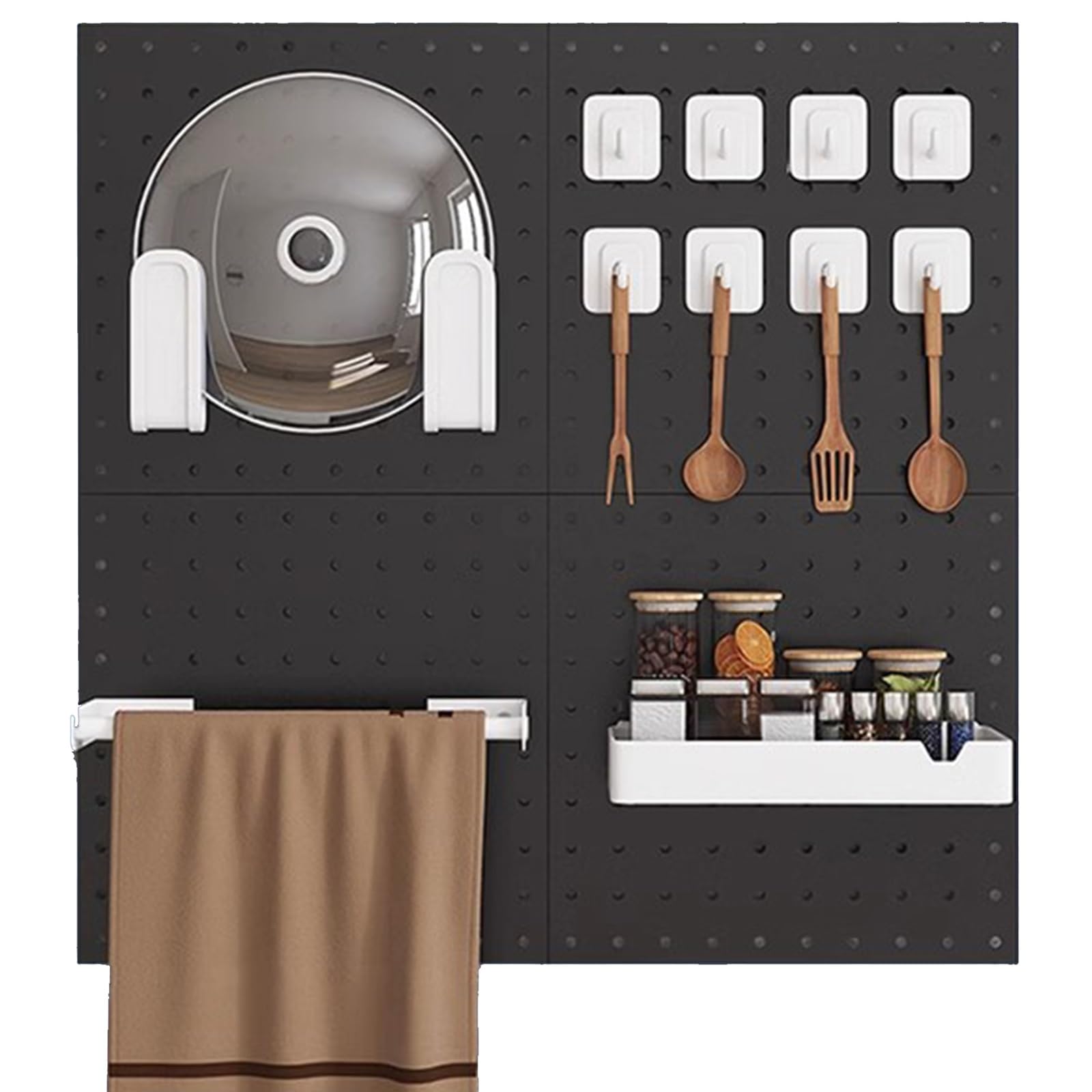 Kit d'organisation murale en métal : fixez vos accessoires et rangez votre bureau noir