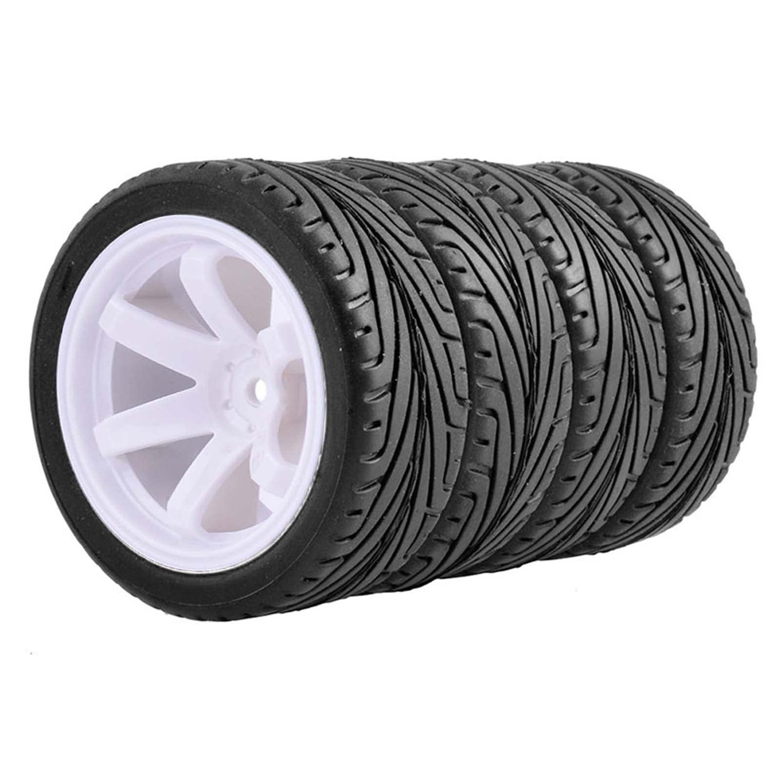 KEEDA 4PCS 1:10 RC Tires and Plastic Wheels Rims for 1/10 HSP HPI Tamiya RC On Road Touring Racing Drift Car (White)