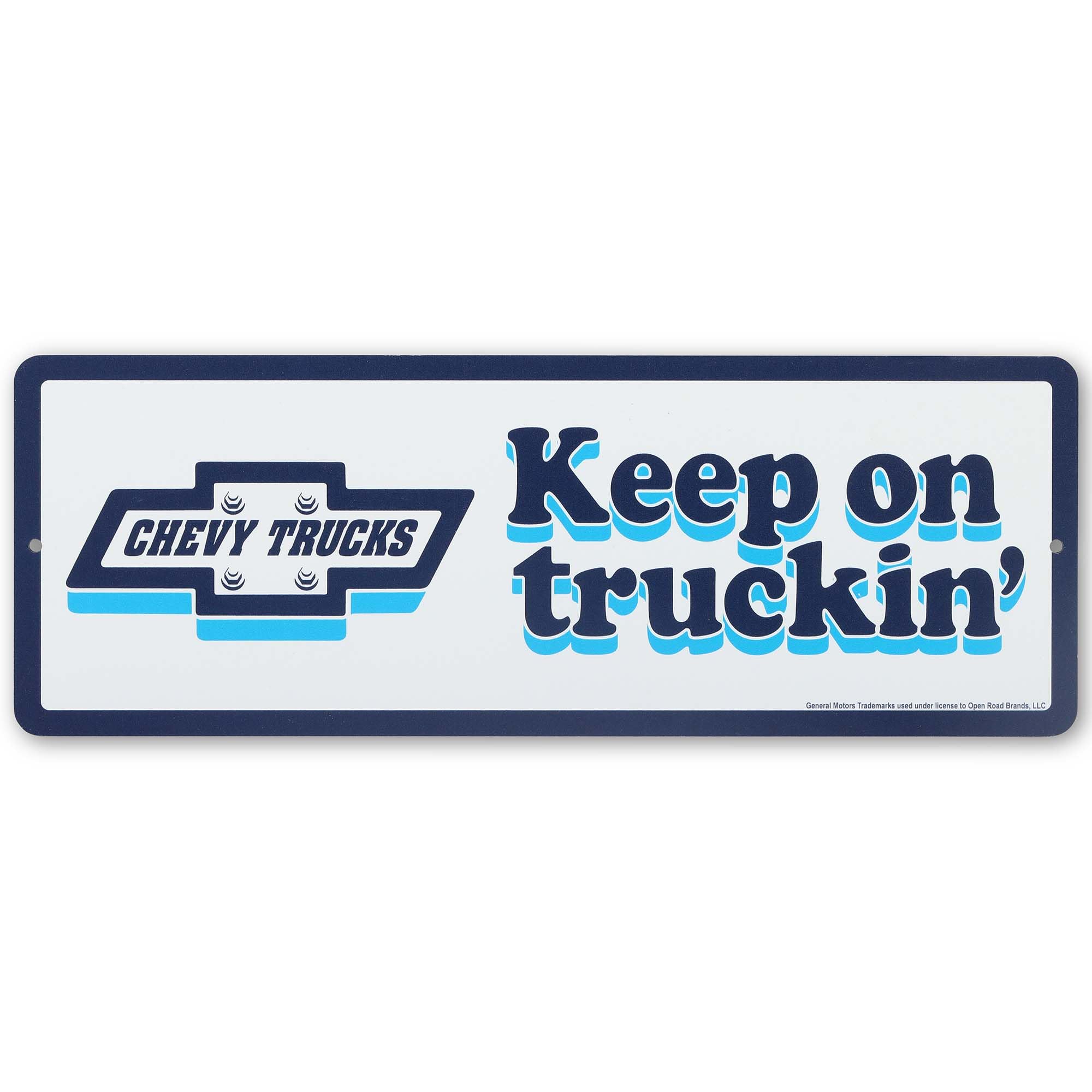 Open Road Brands White Chevrolet Keep On Truckin' Metal Wall Decor – Classic Chevy Sign For Garage Or Man Cave