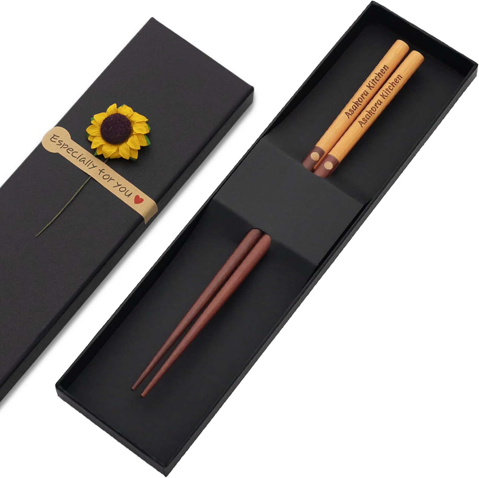 Custom Sandalwood Chopsticks, Engraved With Personalized Names Classic Japanese Style Wood Chop Sticks Set For Chinese Theme Wedding, Housewarmings,Birthday Party Favors and Gifts