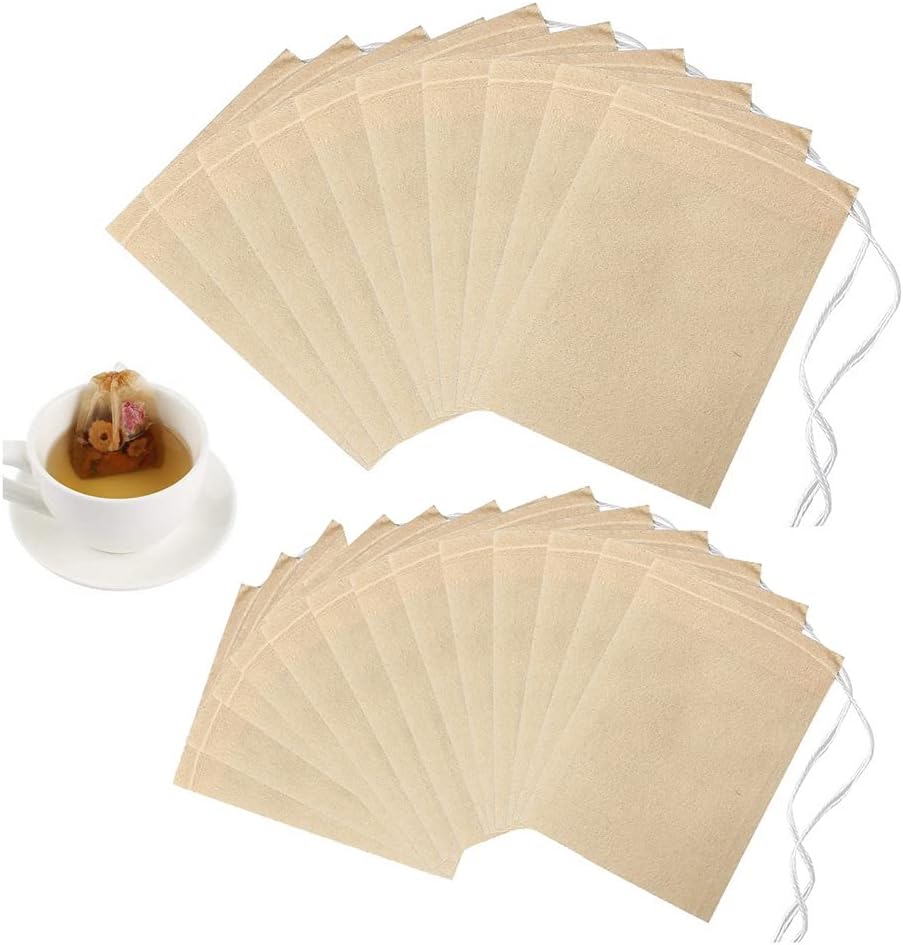 SUMAJU 200 Pcs Loose Leaf Tea Bags, Disposable Tea Filter Bags with Drawstring Unbleached Tea Bags for Loose Tea and Coffee (3.54x2.75 inch/1.96x2.75 inch)