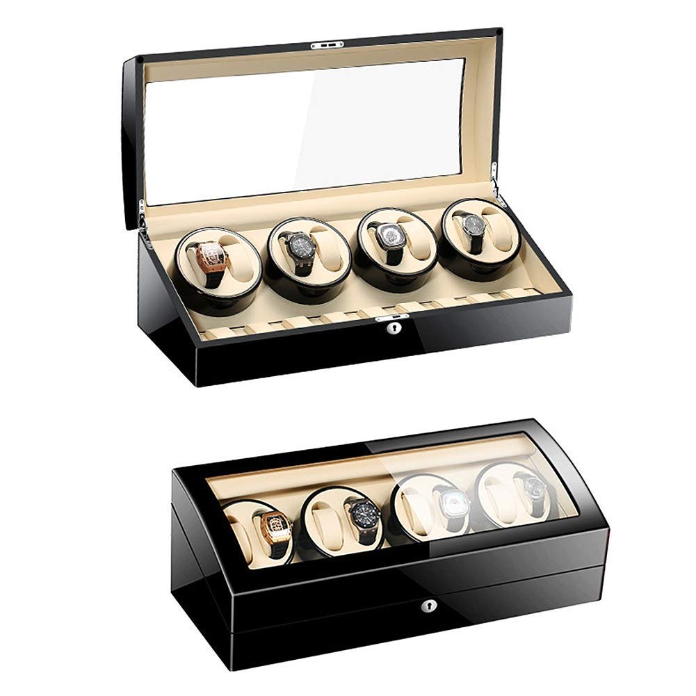 CGCSYZ Automatic Watch Winder 8 + 9 Leather Watch Showcase With Lock Motor 5 Rotation Modes Wooden Shell + Piano Lacquer (Black A)