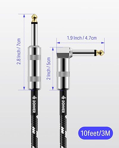 Miniatura 3 de Donner - Cable de guitarra de 10 pies, cable de instrumento eléctrico, cable AMP para bajo para guitarra eléctrica, amplificador de bajo, audio, 14"