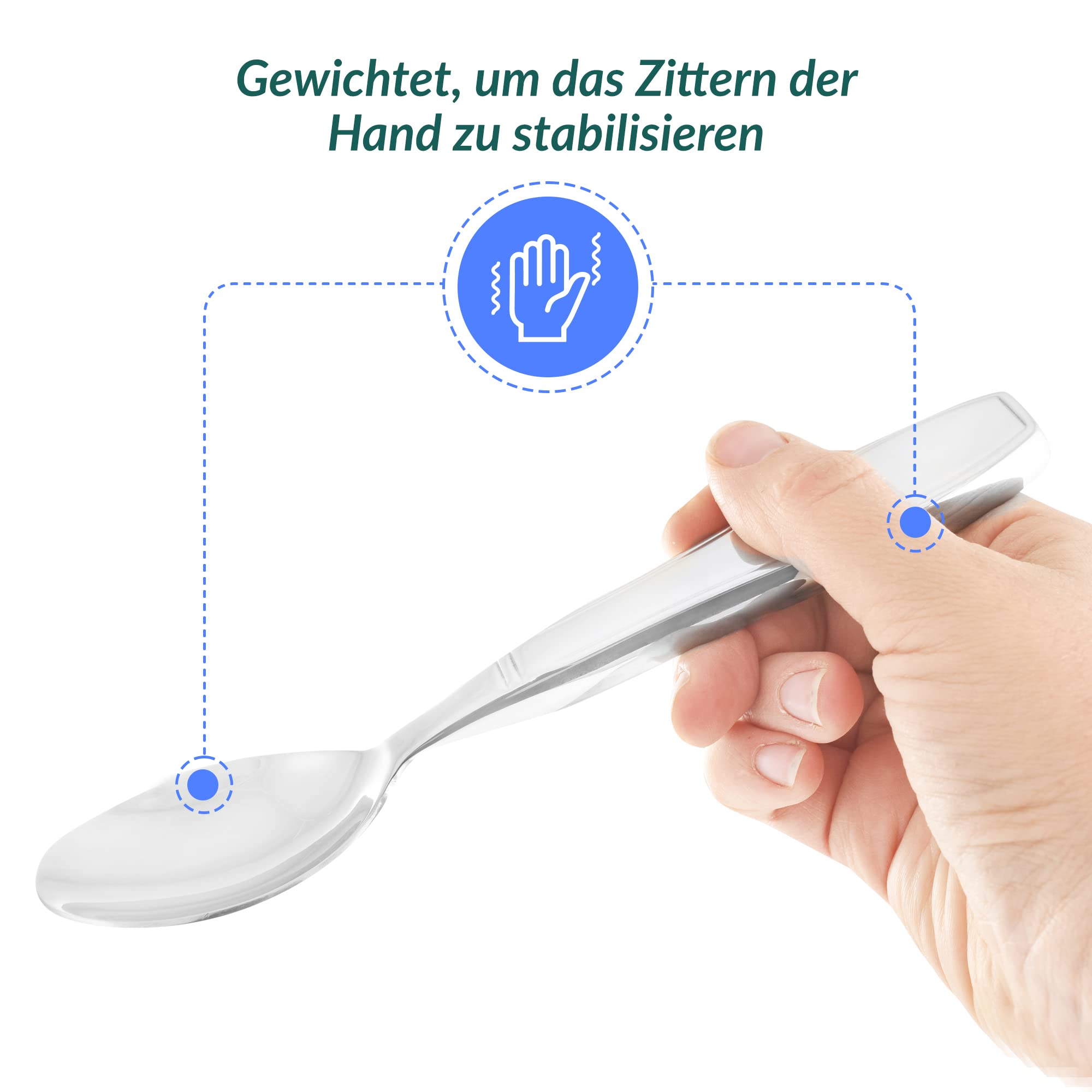 Celley Gewichtetes Besteck, 200 g, 4-teiliges Edelstahl-Besteck-Set mit Messer, Gabel und Löffel für Tremor