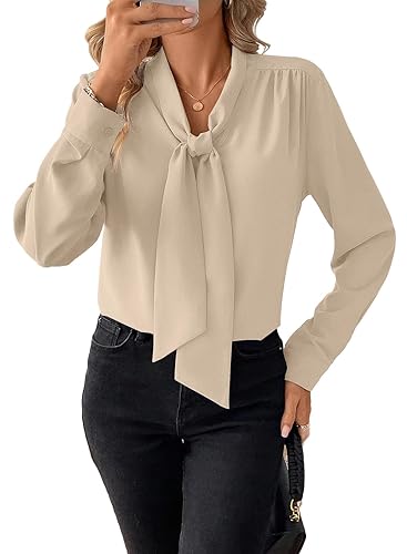 Astylish Womens Dressy Casual Blouses Bow Tie Neck Long Sleeve