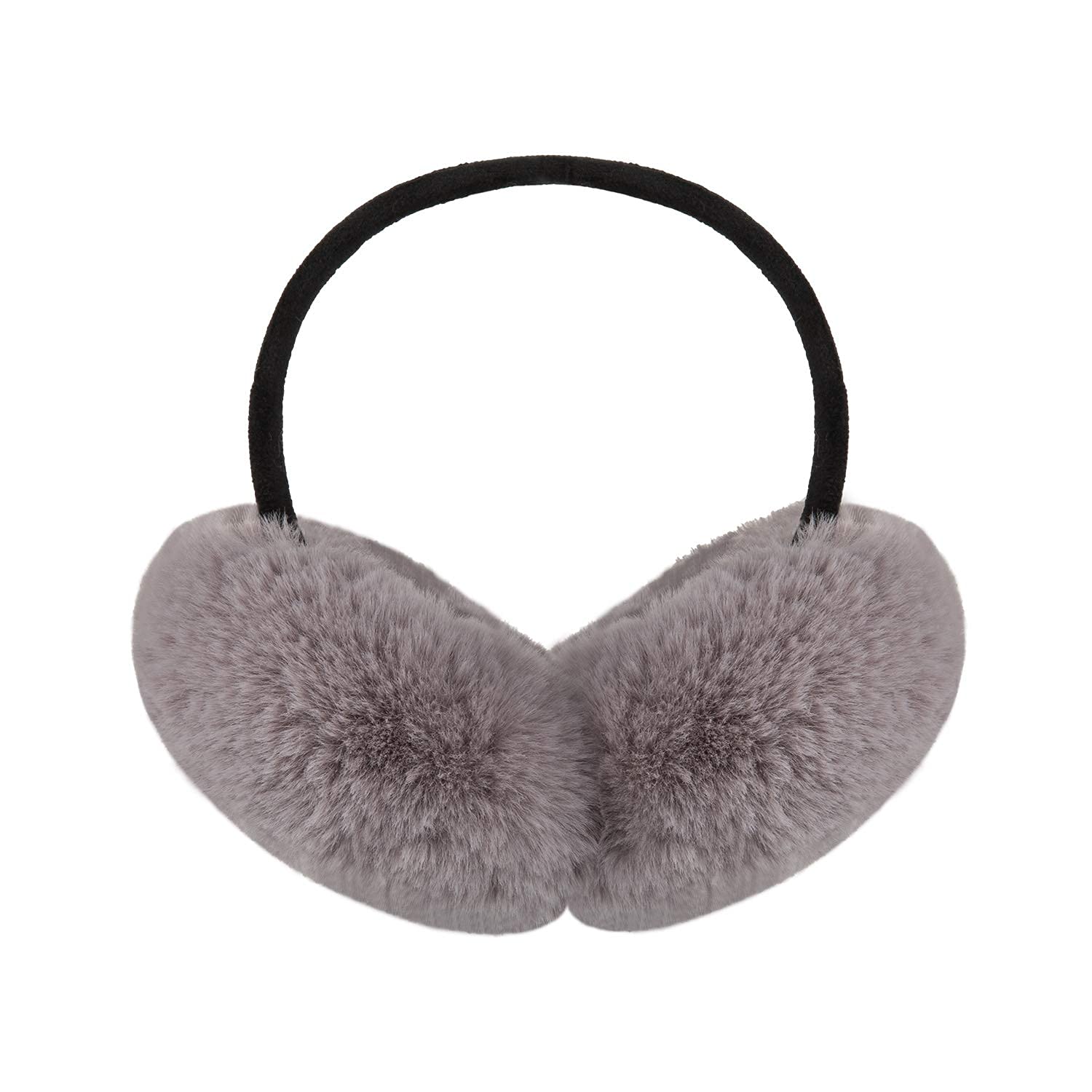 Surblue Unisex Warm Knit Earmuffs Ladies Cashmere Winter Pure Color Outdoor Fur Earwarmer, Adjustable Wrap - grey - Free