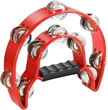 DEVICE OF URBAN INFOTECH Tambourine Musical Instrument Half Moon Double Row Metal Jingles Hand Percussion Dafli with Grip Handle, Tambourines for Adults, Party, Gift (multi colors) - image, photos