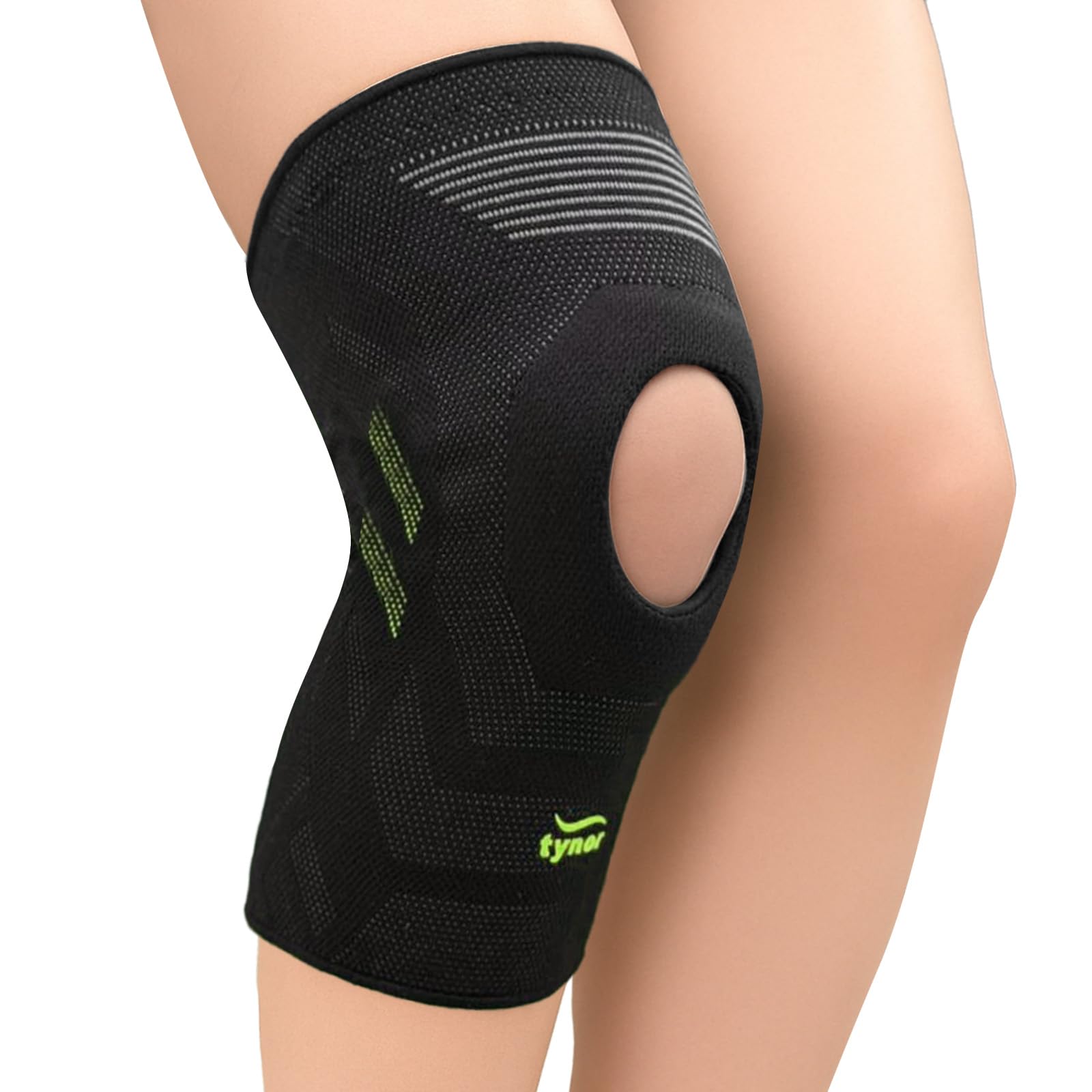 TYNOR Knee Cap Air Open Patella | Neoprene Support for Pain Relief & Comfort for Men & Women | Breathable Compression Sleeve for Gym, Exercise, Workout & Running (Black & Green, Small, 1 Unit)