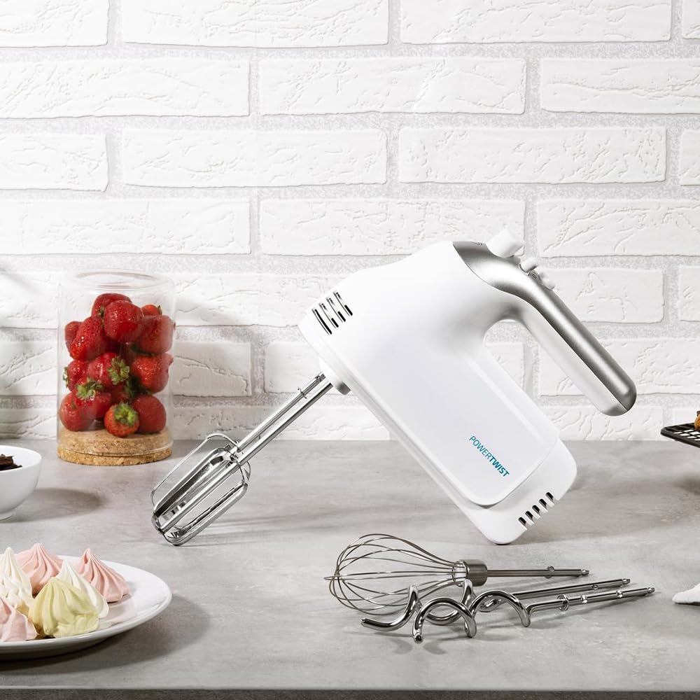 Cecotec Mixeur Plongeant Powertwist 500 Pro. 500W, 5 Vitesses, Fonction Turbo, Inclus: Fouets Inox, Crochets Pétrisseurs, Bouton QuickOut, Sans BPA, Support Vertical, Mélanges Parfaits