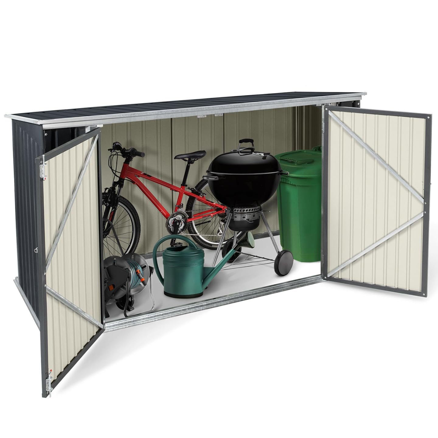 Abri de Jardin en Métal Verrouillable Multi-Rangement pour Vélos, Outils et Poubelles