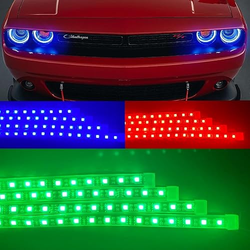 Miniatura 3 de QIUKO App Kit de luces RGB Halo para Dodge Challenger 08-23 y faro cargador con multicolor, ojos de demonio, ojos de ángel LED
