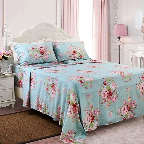 Miniatura 3 de Usning Juego de sábanas de algodón, juego de sábanas de 100 algodón extra suave, juego de sábanas con estampado de flores vintage, sábanas y fundas