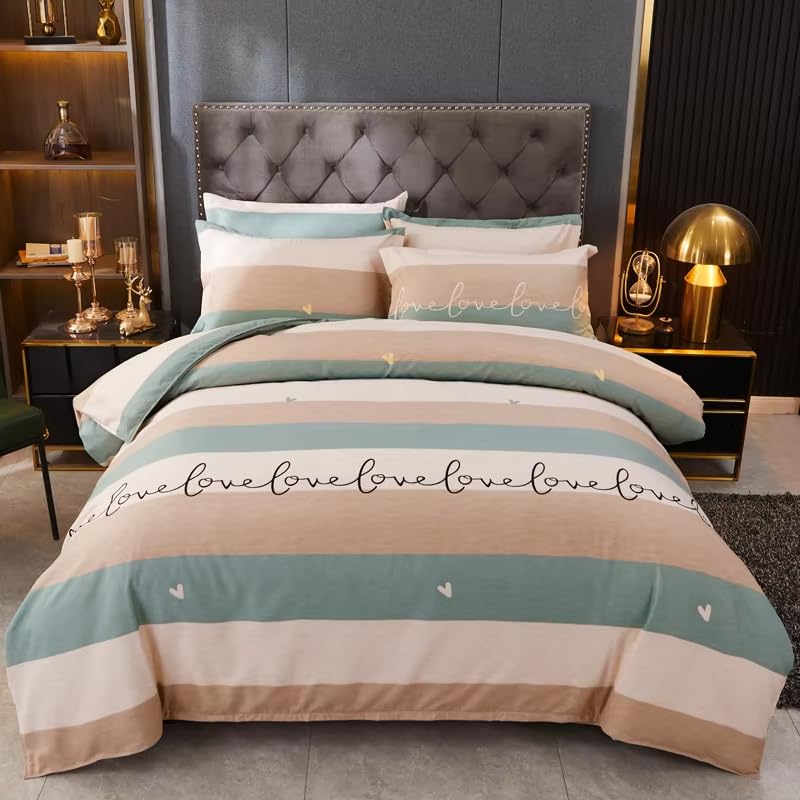 Parure de lit 260x240 blanche et bleue avec housse de couette motif coeur d'amour