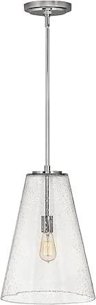 Hinkley Vance One Light Small Pendant, Customizable Height, Ideal with Vintage Filament Bulb, Polished Nickel w/Clear Seedy Glass