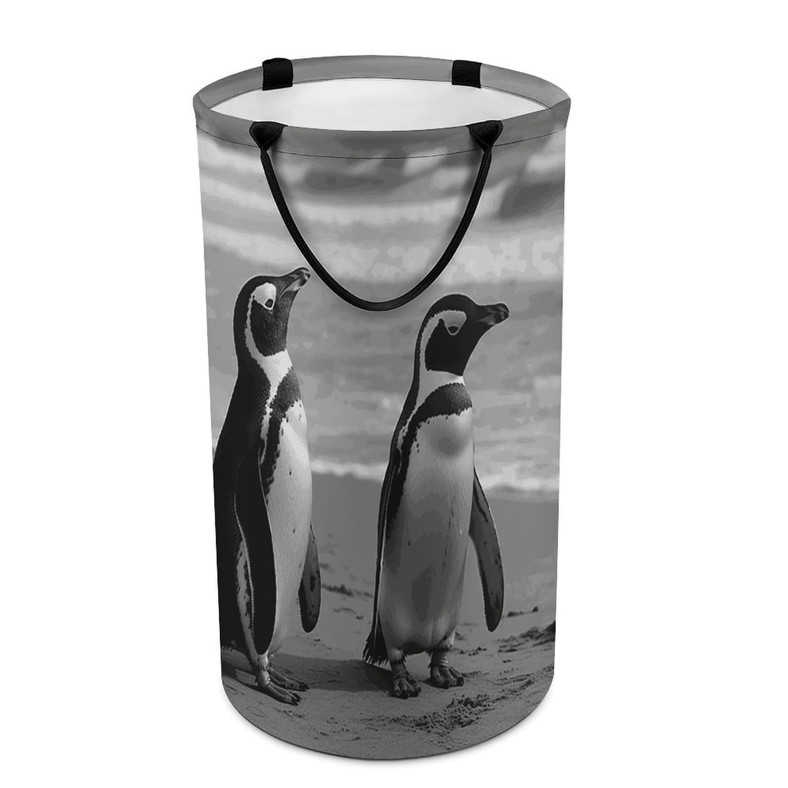 Penguin Standing on The Beach Laundry Basket Waterproof And Moisture-Proof Storage Bins Collapsible Round Laundry Hamper Perfect for Toys, Clothes And Sundries