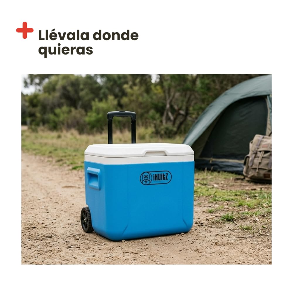 Inuitz Nevera Portatil 52 litros con Ruedas para Playa, Camping - Nevera con Ruedas Ideal para Escapadas - Tamaño Pasar el Dia