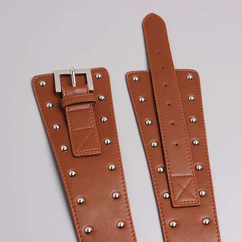 Woman's Obi Sash Wrap Stretch Corset Waisband Cincher Wide biker Genuine Leather Studded Buckle Belt3