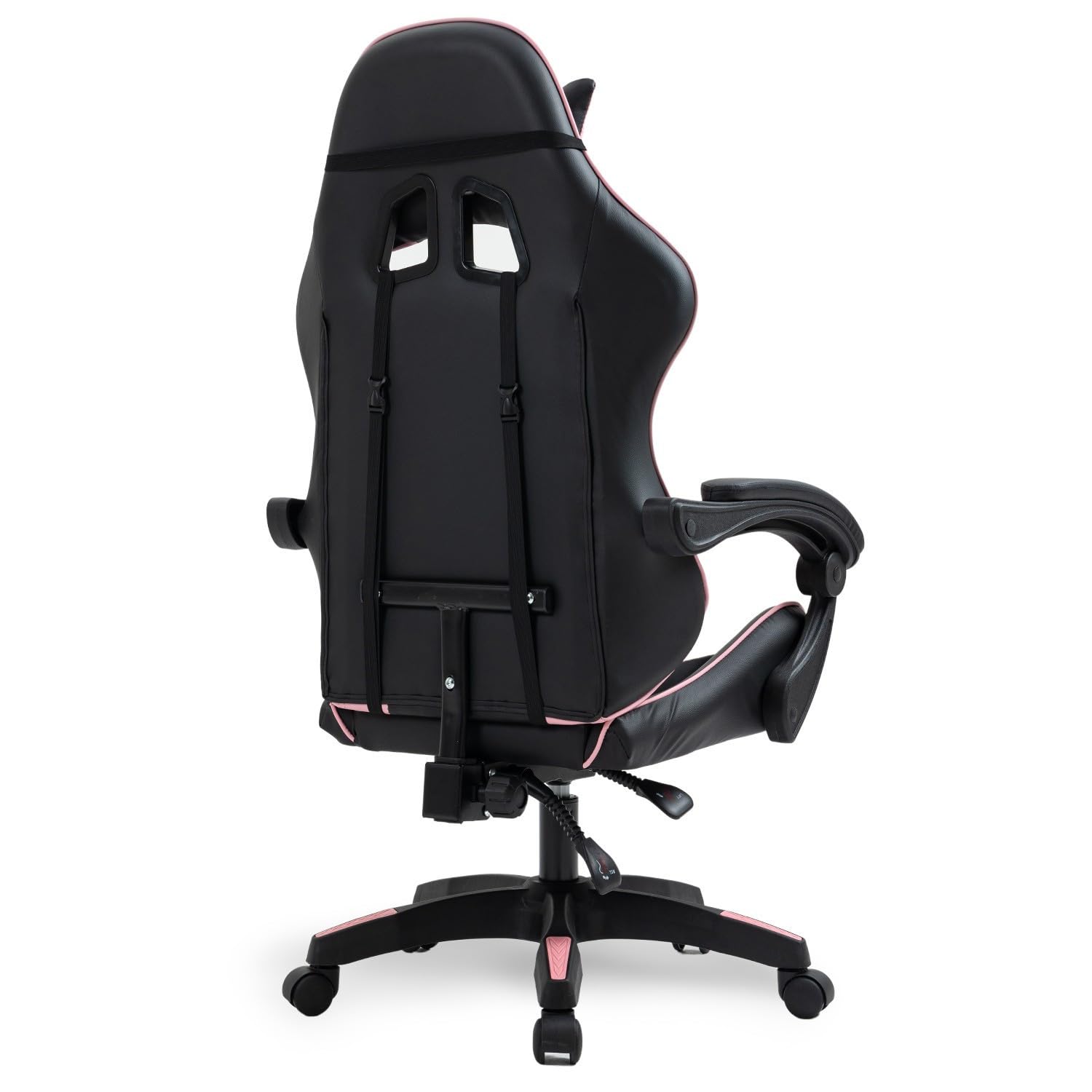 Amstrad AMS-800-PINK Fauteuil/Chaise de Bureau Gamer Coloris Noir & Rose - Coussin Lombaire & appuie tête