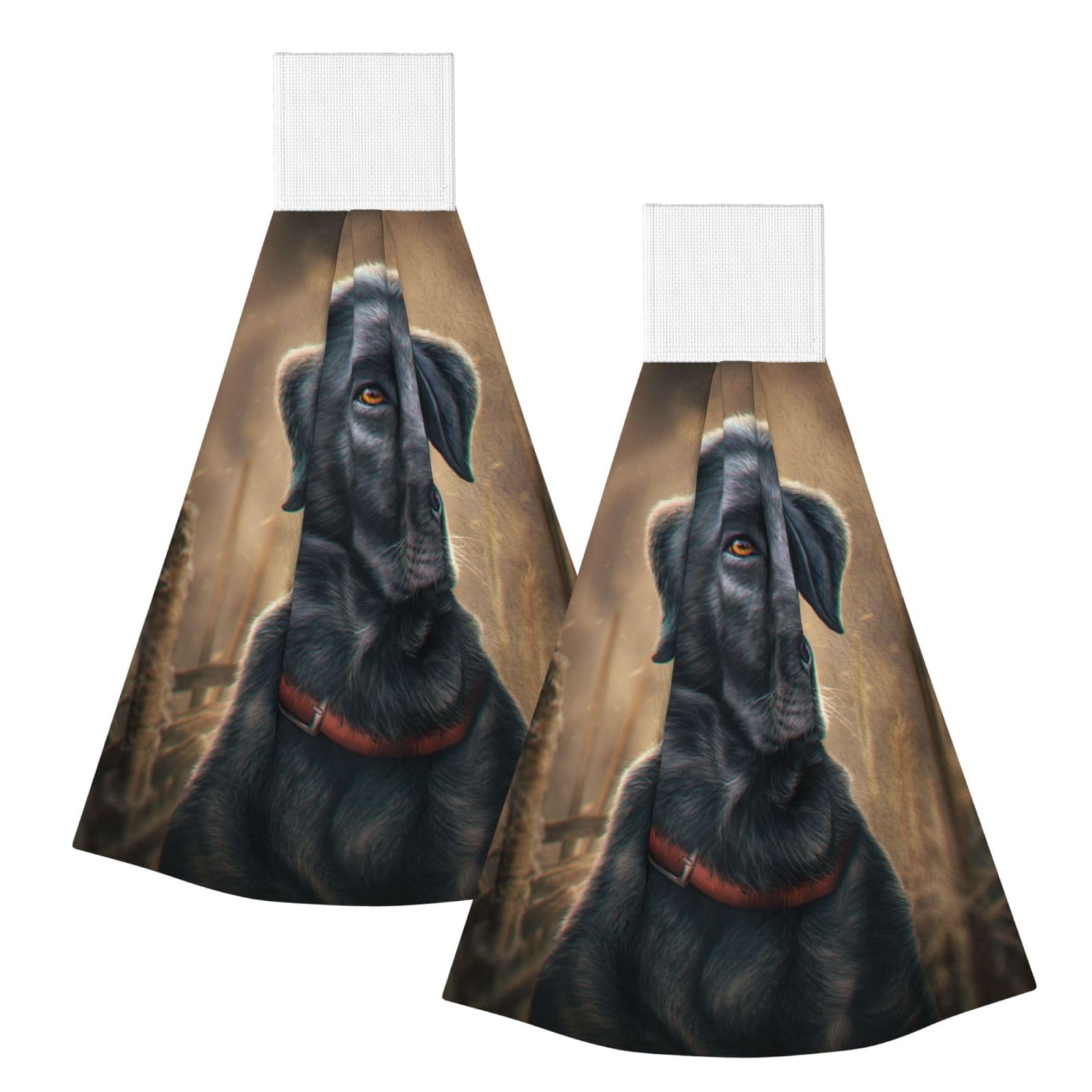 DOPKLNA Black Labrador, 2 Pcs Hanging Coral Fiber Hand Towels for Bathroom, Absorbent Kitchen Towels