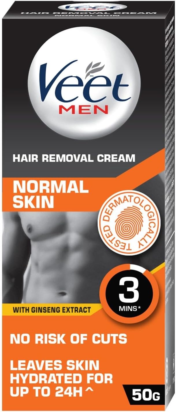 Hair Removal Cream for Men, Normal Skin - 50g | No Risk of Cuts | Dermatologically Tested | Leaves Skin Hydrated For Up to 24Hrs | Works in just 3 mins