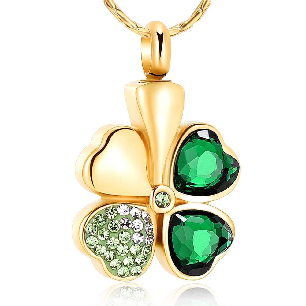 constantlife Cremation Jewelry Memorial Urn Necklace for Ashes Lucky Four-Leaf Clover Design Stainless Steel Pendant Keepsake, Metal, stainless steel