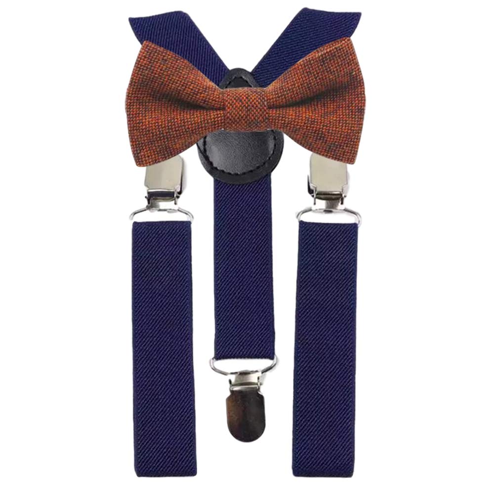 Db Dickie Bow Boys Burnt Orange Children's Kids Wool Pre-Tied And Elasticated Bow Tie & Navy Blue Braces Set (Burnt Orange) - Suitable For Formalwear, Weddings, Parties, Page Outfits