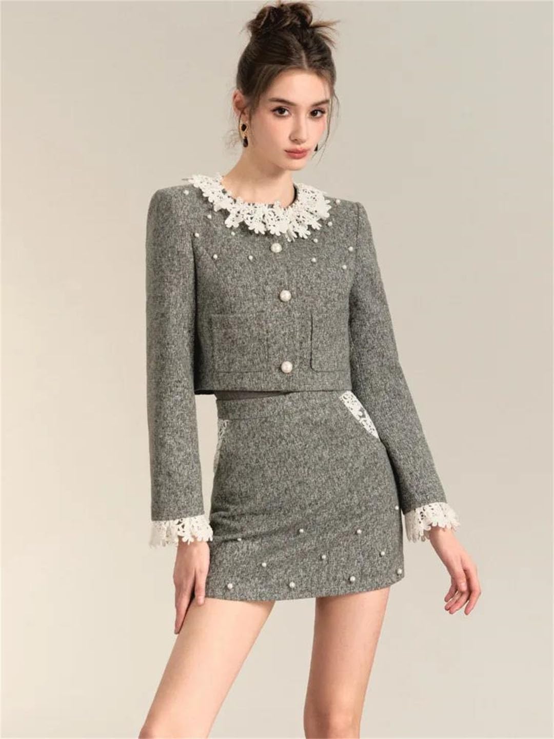 Women Two Piece Set Jacket Skirt Casual Everyday Outfit