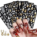 8 Blatt Nagelsticker Weihnachten Nagelaufkleber Selbstklebend Goldelch-Rotwild-Linie Schneeflocke Nail Art Sticker Dekoration Nageldesign Zubehör