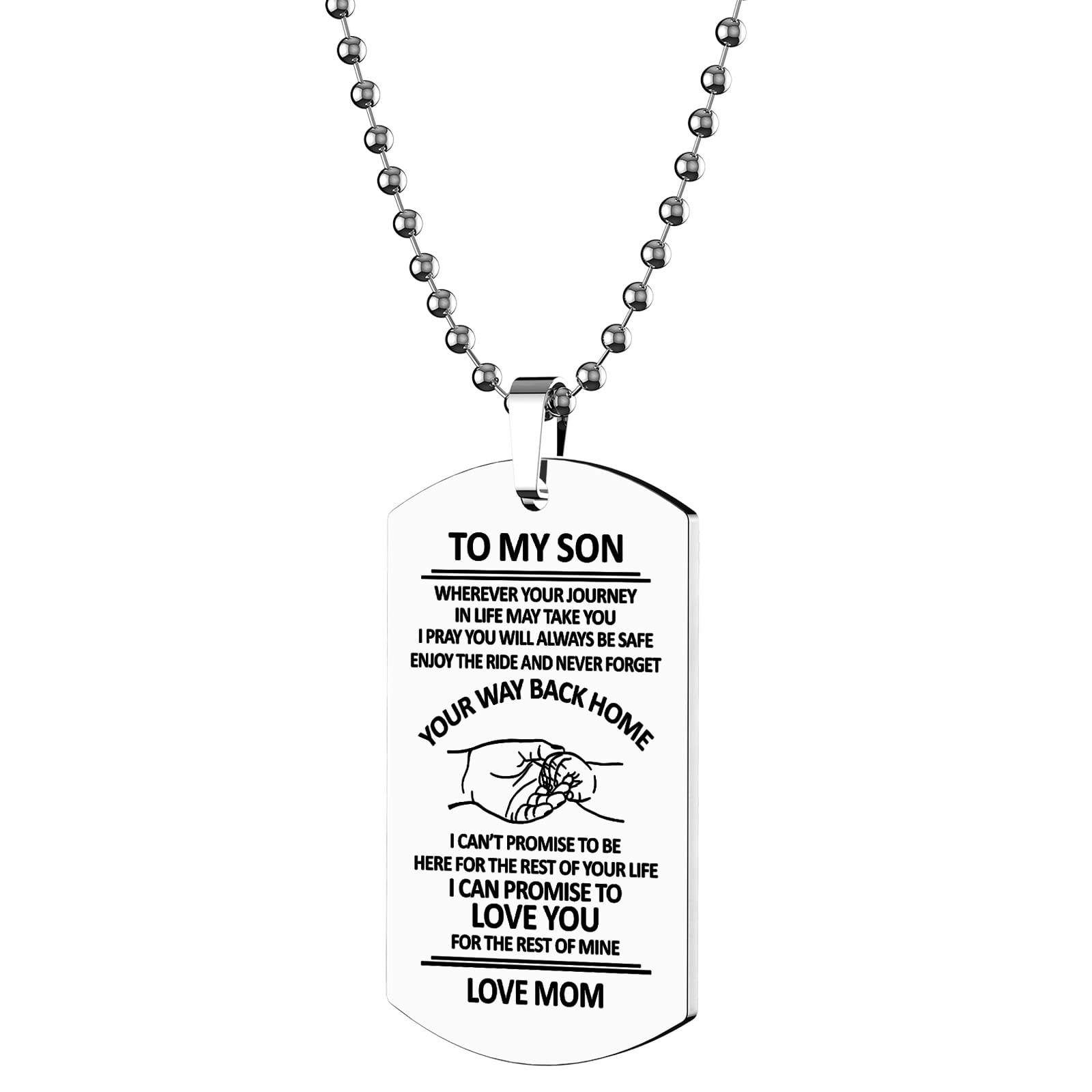 ST-PowerInspirational Gifts for Son Jewelry Stainless Steel Dog Tag Letters to My Son Love mom Pendant Necklace Gifts for Boys from Mom.