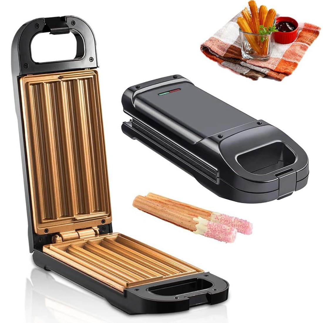 Machine à churro, 850 W électrique antiadhésive - Pour faire 4 churros en 10 minutes, beignets espagnols sans huile, facile à nettoyer, usage domestique