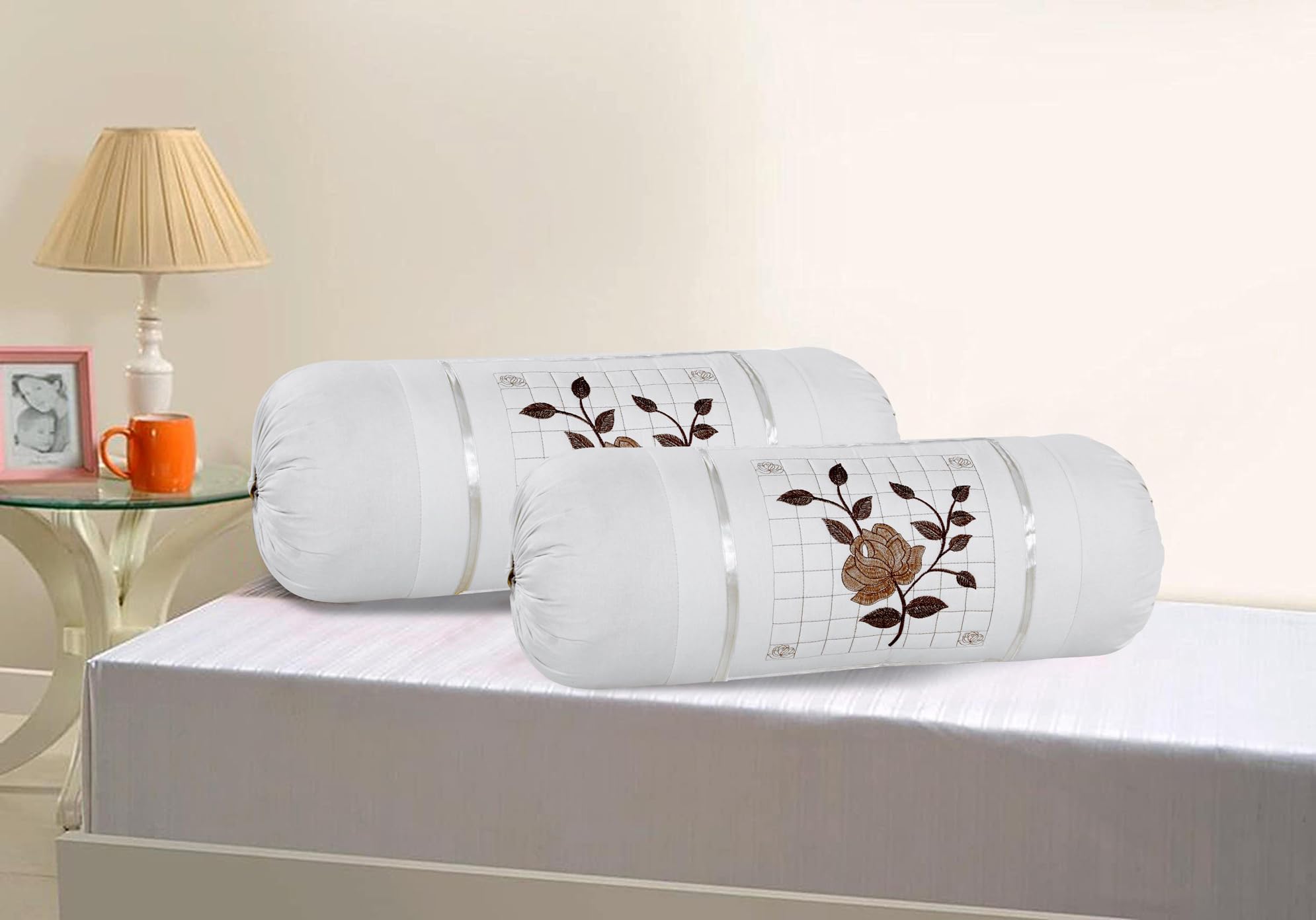 Cotton Set of 2 Bolster Set | Soft & Skin-Friendly Fabric for Ultimate Comfort | SL_7 (White)-image-17