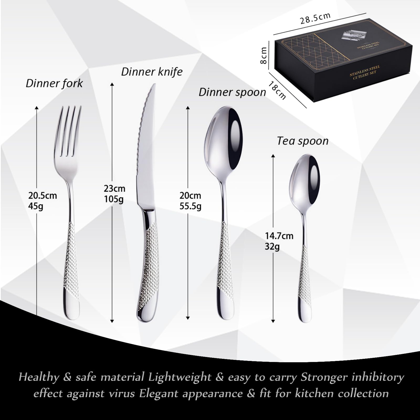 Besteckset Besteck Set, Hochglanzpoliertes Aus Edelstahl 18/10, Inklusive Messer, Gabel, Löffel Essgeschirr Für Zuhause, Hotel, Restaurant, Neues Haus (Silber,24pcs)