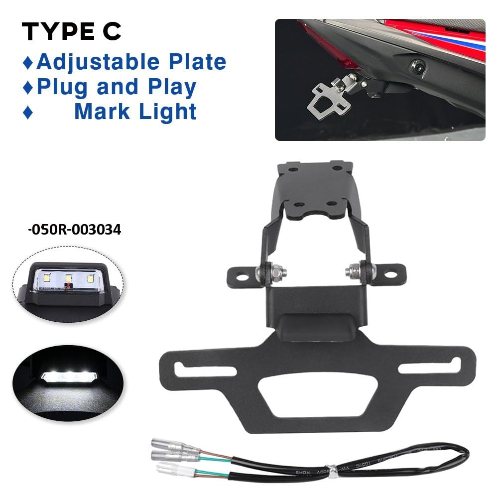 para CB500 para Hornet 500 Motocicleta Plegable Matrícula Trasera LED Señal Giro Guardabarros Eliminador Trasero Ordenado Soporte Matrícula Motocicleta(C Holder lgiht)