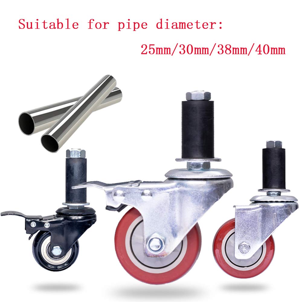 Ruedas giratorias de Poliuretano Resistentes con vástago roscado y Frenos, para Tubos Redondos de 25/30/38/40 mm de diámetro, Perno roscado M12 x 60, silenciosas, Juego de 4