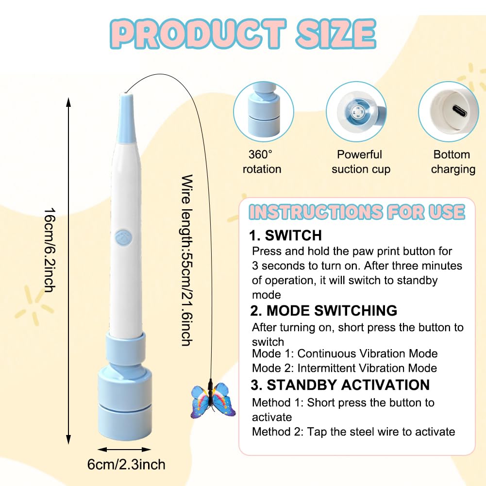 Giocattolo per gatti elettrico, giocattolo per gatti con ventose, girevole a 360°, giocattolo per gatti autooccupazione, naturale interattivo per gatti (blu e bianco)