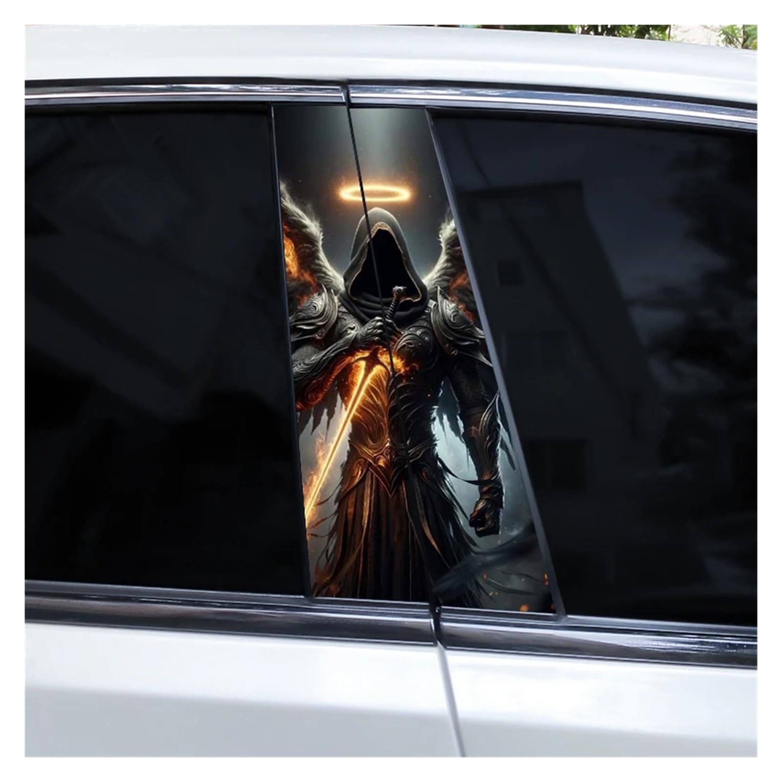 Car Side Decals 2pcs Gothic Couple Skull Grim Reaper Car Doorpost Sticker DIY B-Pillar Waterproof Vinyl Center Column Decal(Style K)