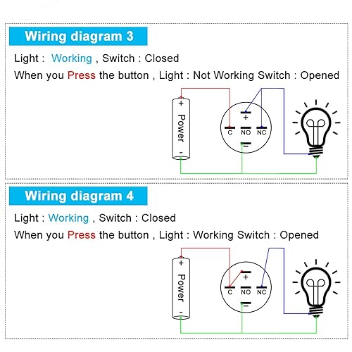 Miniatura 7 de JIQI Paquete de 2 interruptores de botón momentáneos de 0.75 pulgadas, 12 V-24 V, LED, encendido y apagado, interruptor de metal impermeable 1 NO 1