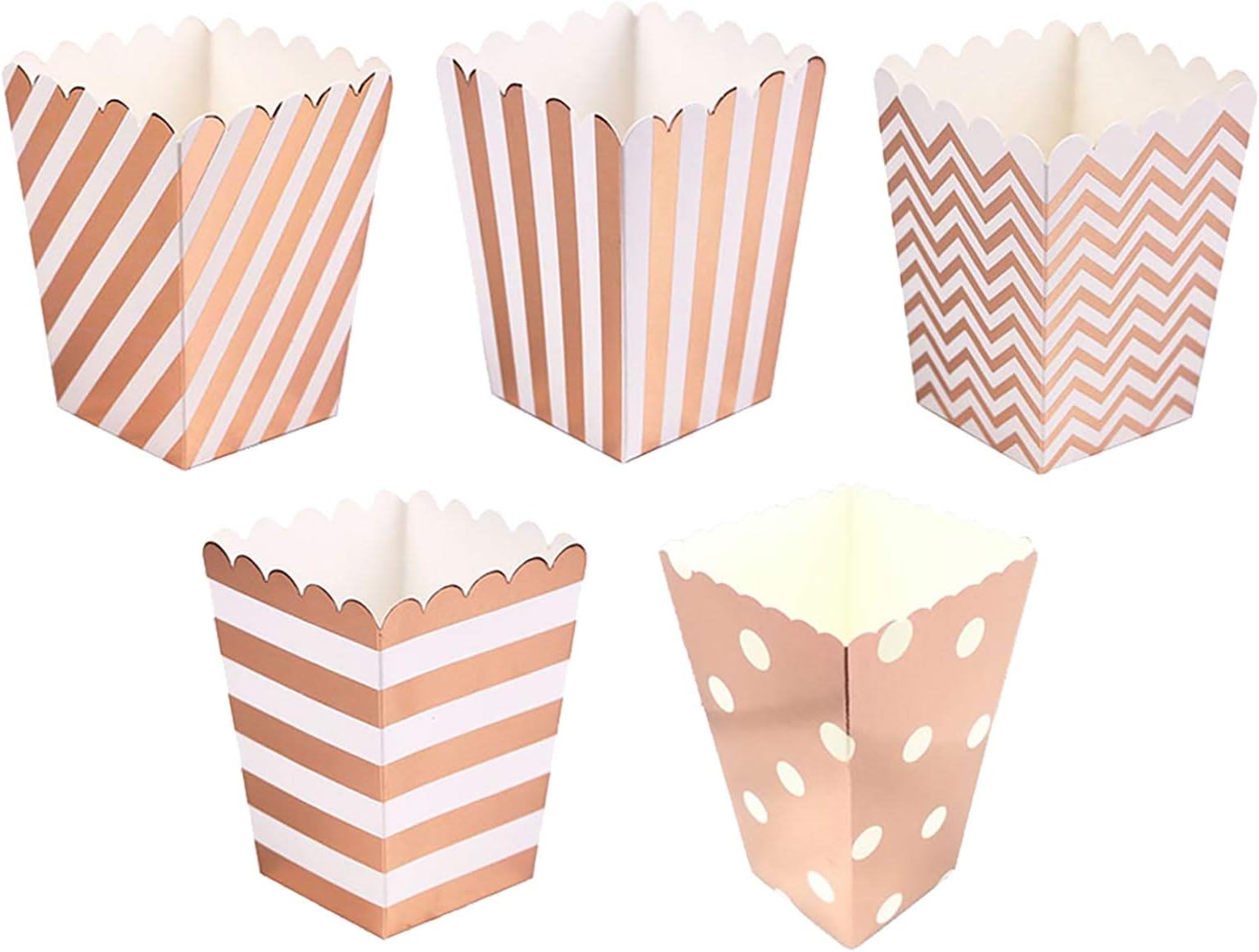 Rose Gold Open-Top Popcorn Box Set of 60 Popcorn Favor Boxes Cardboard Candy Container Parties Mini Paper Popcorn Containers Birthday Bridal Baby Shower Fiesta Dessert Tables Wedding Party