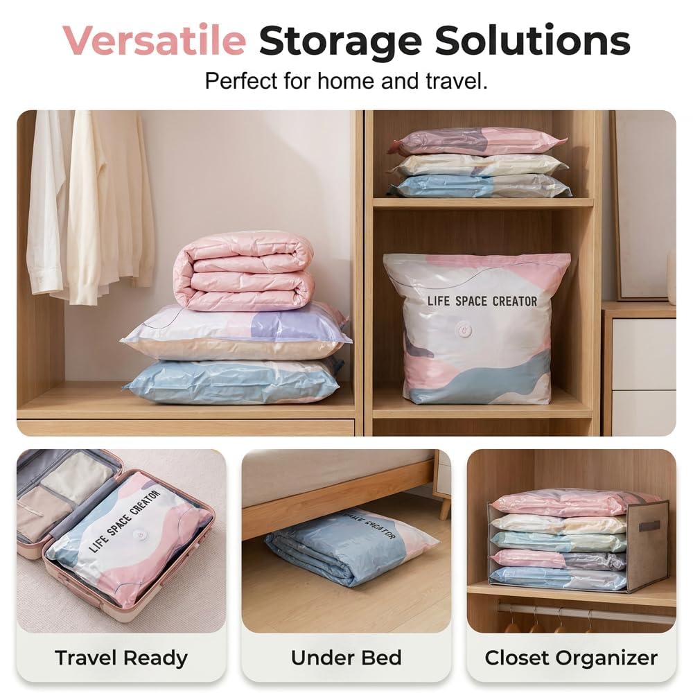 No‑Pump Vacuum Storage Bags, 2026 Neu Vakuumbeutel für Kleidung 3D-Vakuum-Aufbewahrungsbeutel Ohne Pumpe, Vakuumbeutel für Bettwäsche Bettdecken Kleidung Reise (8, L（100 x 80 x 30 cm）)