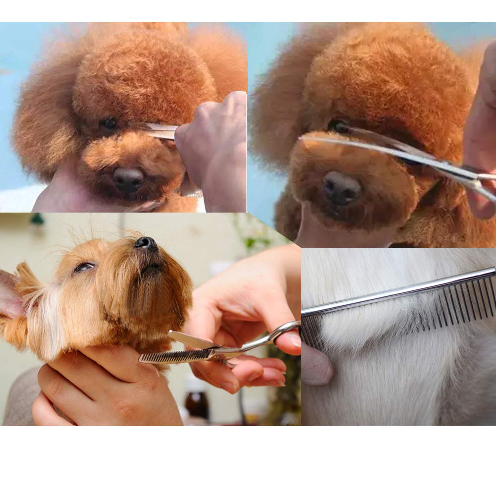 Freewindo Juego de tijeras de aseo para mascotas con punta redonda de seguridad, juego de tijeras de aseo para perros el cuidado del cabello de perros y gatos
