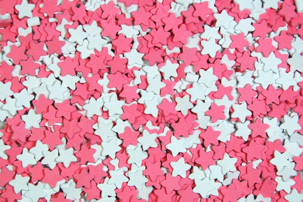 celloexpress 18mm Pink & White Wooden Stars - Embellishments Ideal for Crafting Scrapbooking Box Frames (Pack of 250)