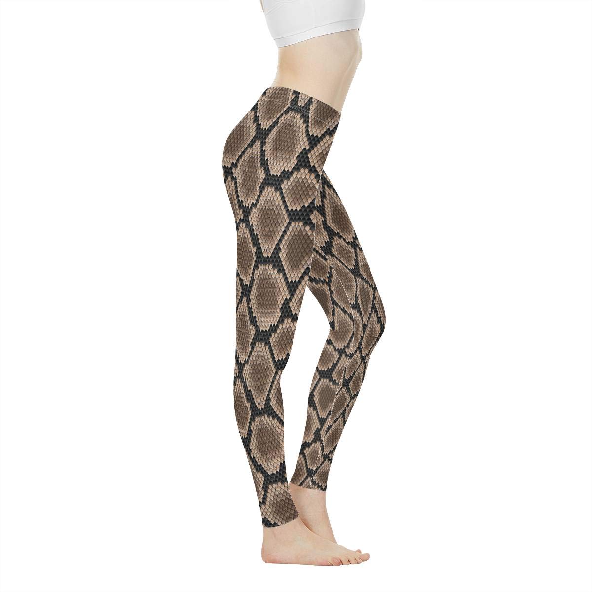 Biyejit Women's Snakeskin Python Skin Pattern Workout Yoga Pants, Athletic Jumpsuit, Gym Dance Workout Leggings For