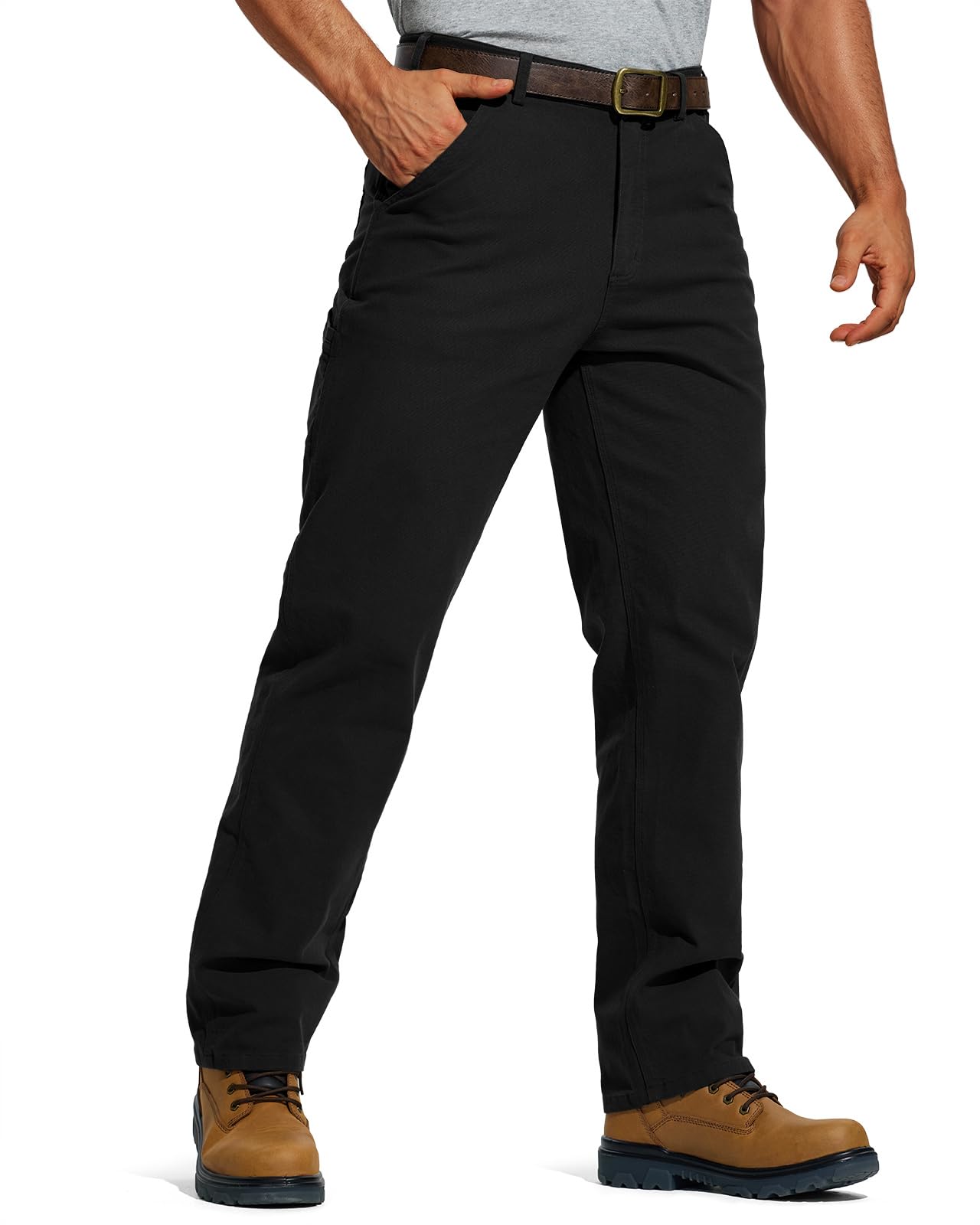 HISEA Flex Work Pants for Men Construction, Mens Stretch Canvas Utility Pants with 7 Pockets