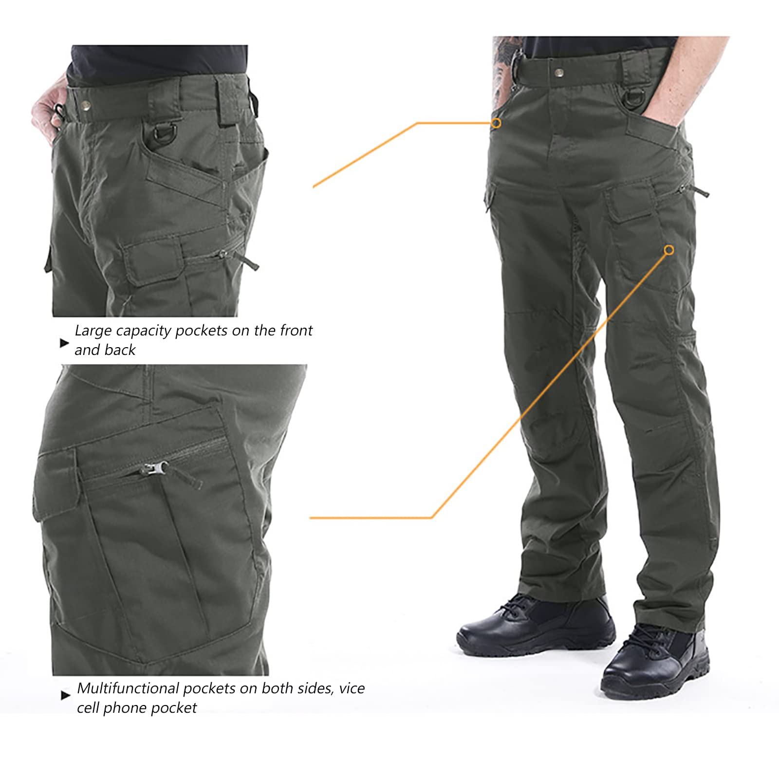 Hombres Pantalones Tácticos Combate con Multi-Bolsillo Pantalones de Carga Trabajo para Caza Senderismo Montañismo(Size:XXL,Color:Gris)