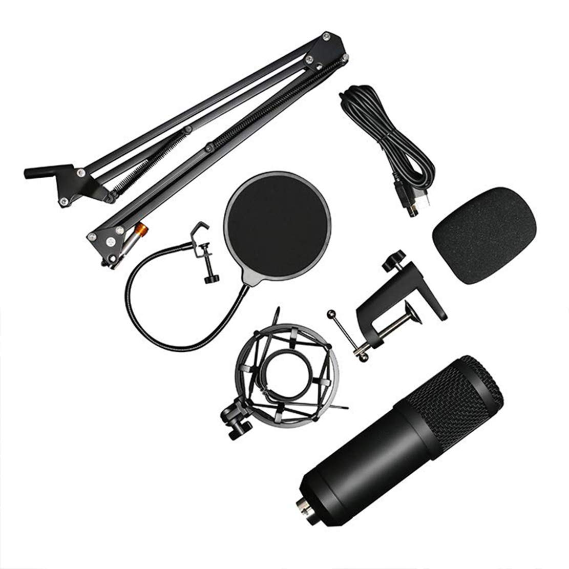 AKT USB Streaming Podcast Ordenador Personal Micrófono Estudio Profesional Kit de Micrófono de Condensador Cardioide con Filtro de Montaje con Amortiguador de Brazo de Pluma
