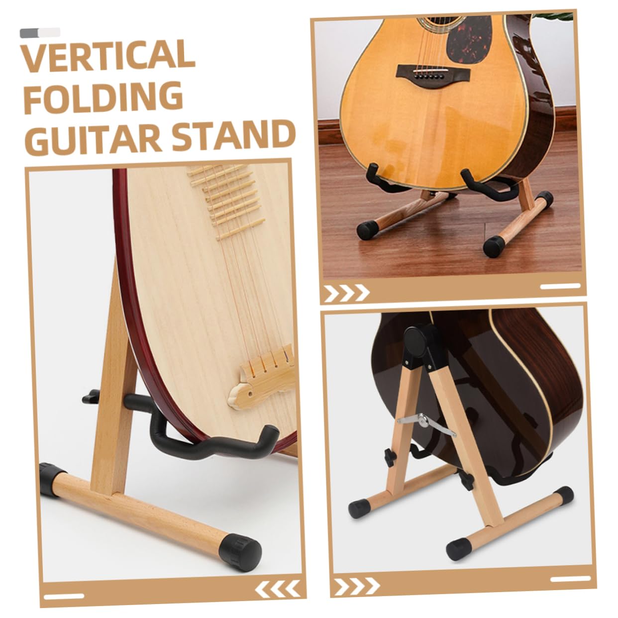 HANABASS Supporto per Chitarra in Legno Pieghevole Stand da Pavimento per Chitarra Acustica Classica ed Elettrica