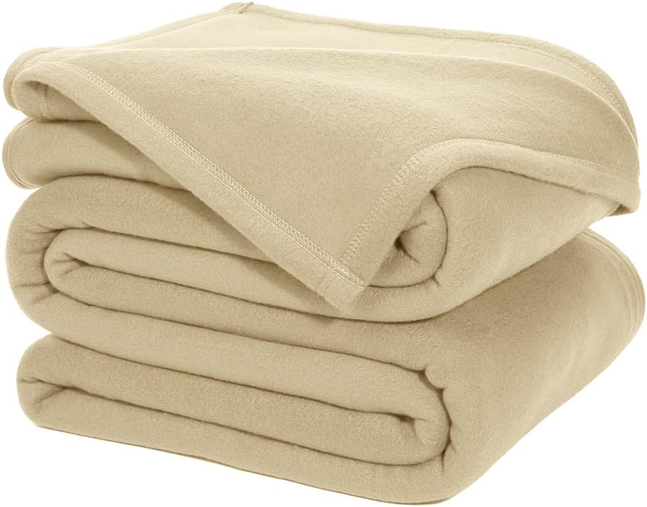 DOZZZ King Polar-Fleece Thermal Blanket Beige (108 by 90 Inches) - Extra Soft Brush Fabric, Super Warm Bed Fleece Blanket Lightweight Couch Throw Blanket, Easy Care, Machine Washable Blanket